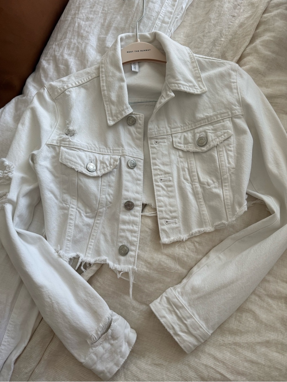 Cropped White Denim Jacket - Women's XS